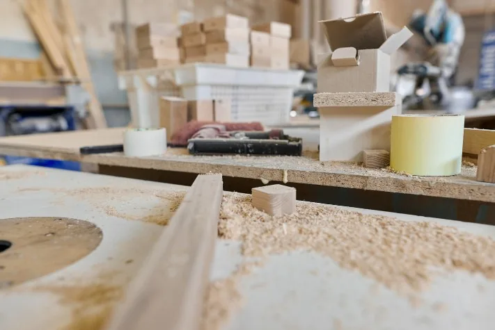Carpintería para caravanas en Burgos Carpintero preparando módulos de madera ligera en el taller de Burgos